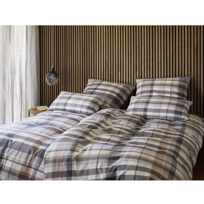 Bettwäsche Flanell Darcy Kiesel mit Karomuster 135 x 200 cm
