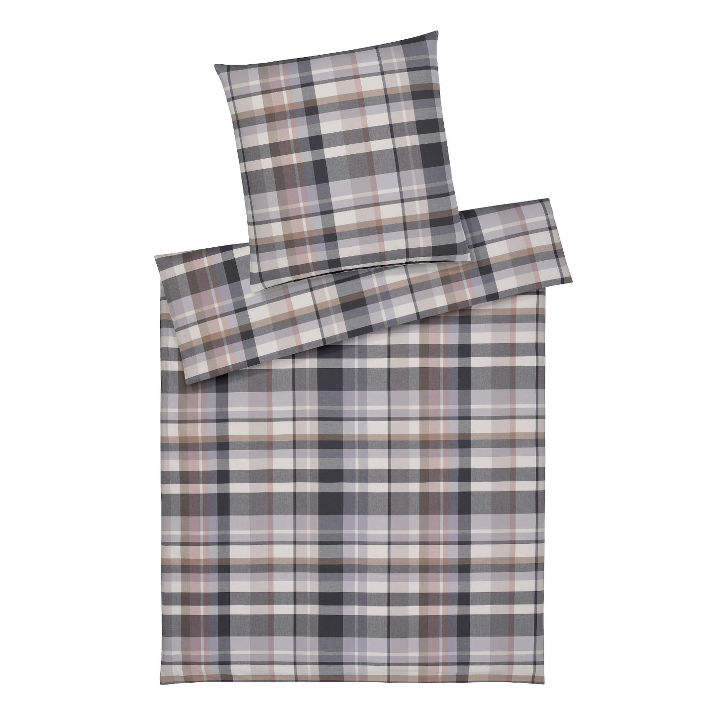 Bettwäsche Flanell Darcy Kiesel mit Karomuster 135 x 200 cm