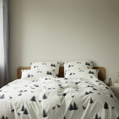 Bettwäsche Flanell Alpin Creme mit Waldmotiv 135 x 200 cm