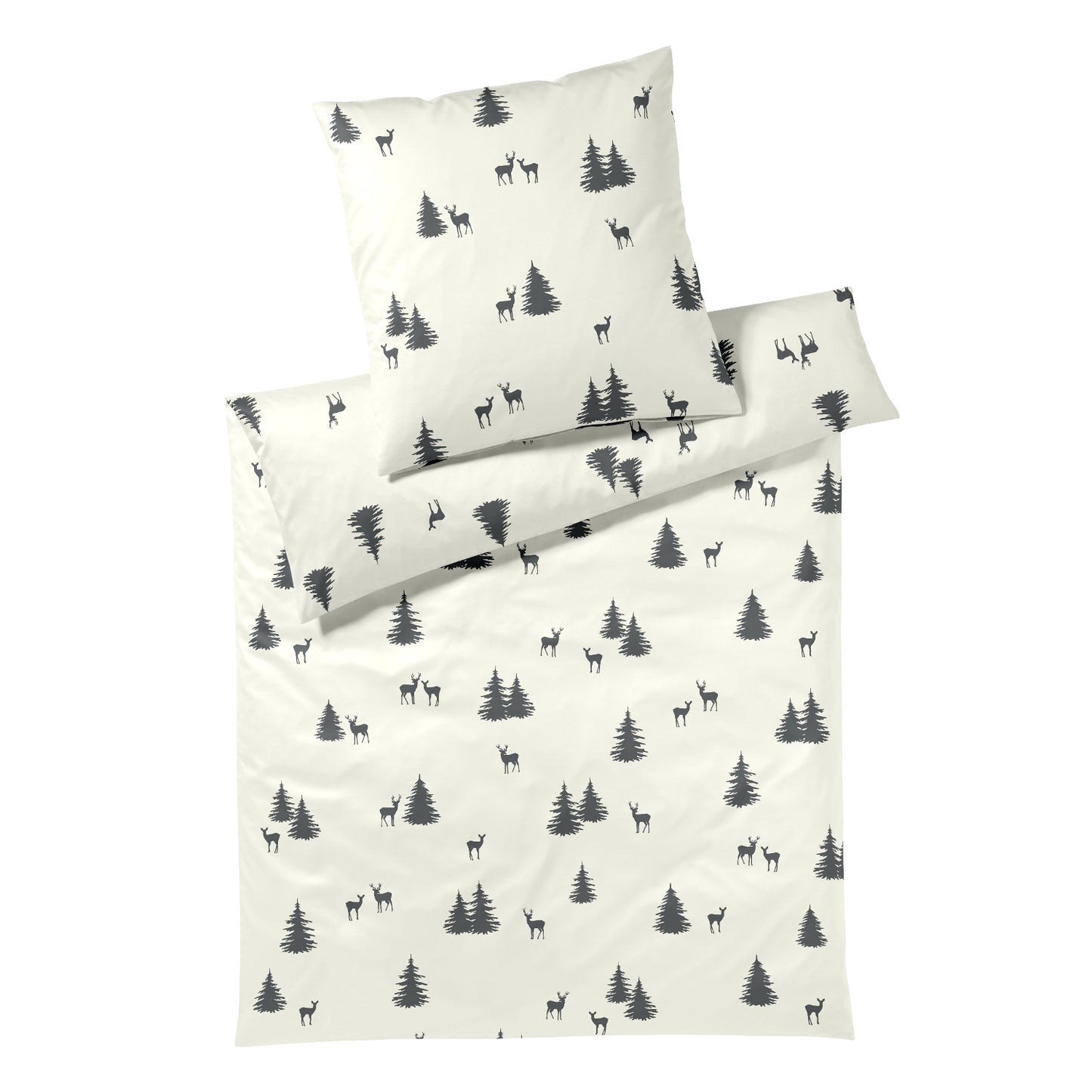 Bettwäsche Flanell Alpin Creme mit Waldmotiv 135 x 200 cm