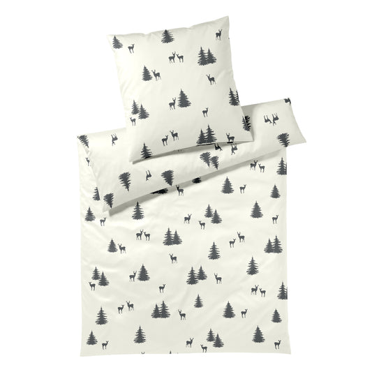 Bettwäsche Flanell Alpin Creme mit Waldmotiv 135 x 200 cm