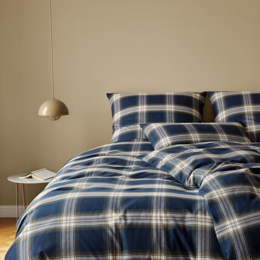 Elegante Flanell Bettwäsche Westminster 2666-24 Kariert Blau 135x200