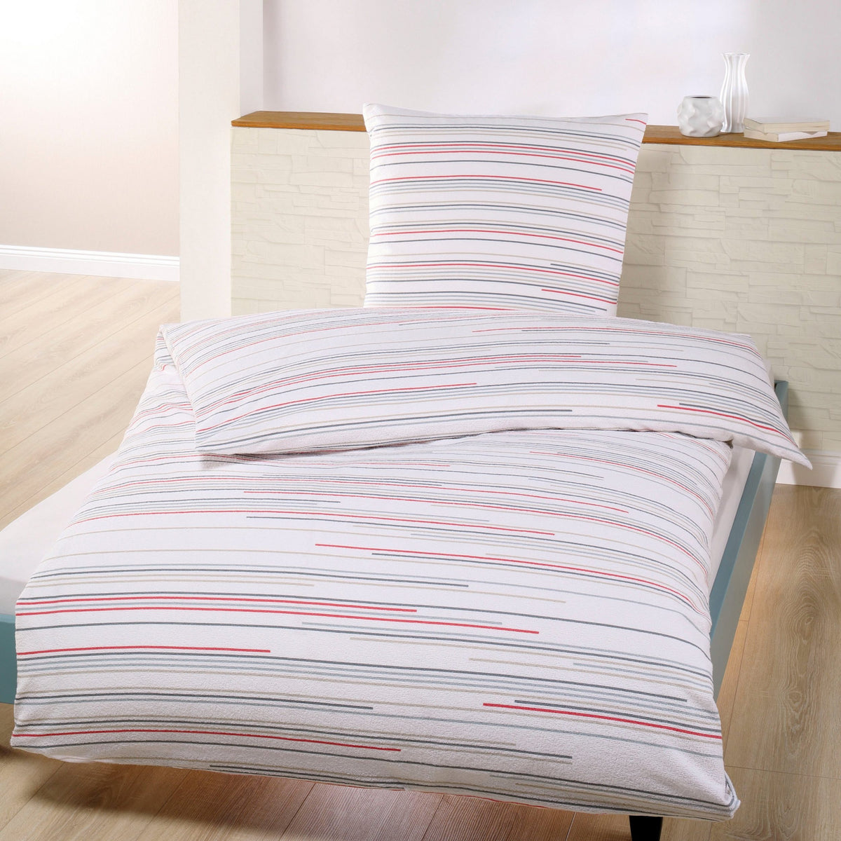 Frottier Bettwäsche Dyckhoff Nadelstreifen 29987 rot 135x200 bügelfrei