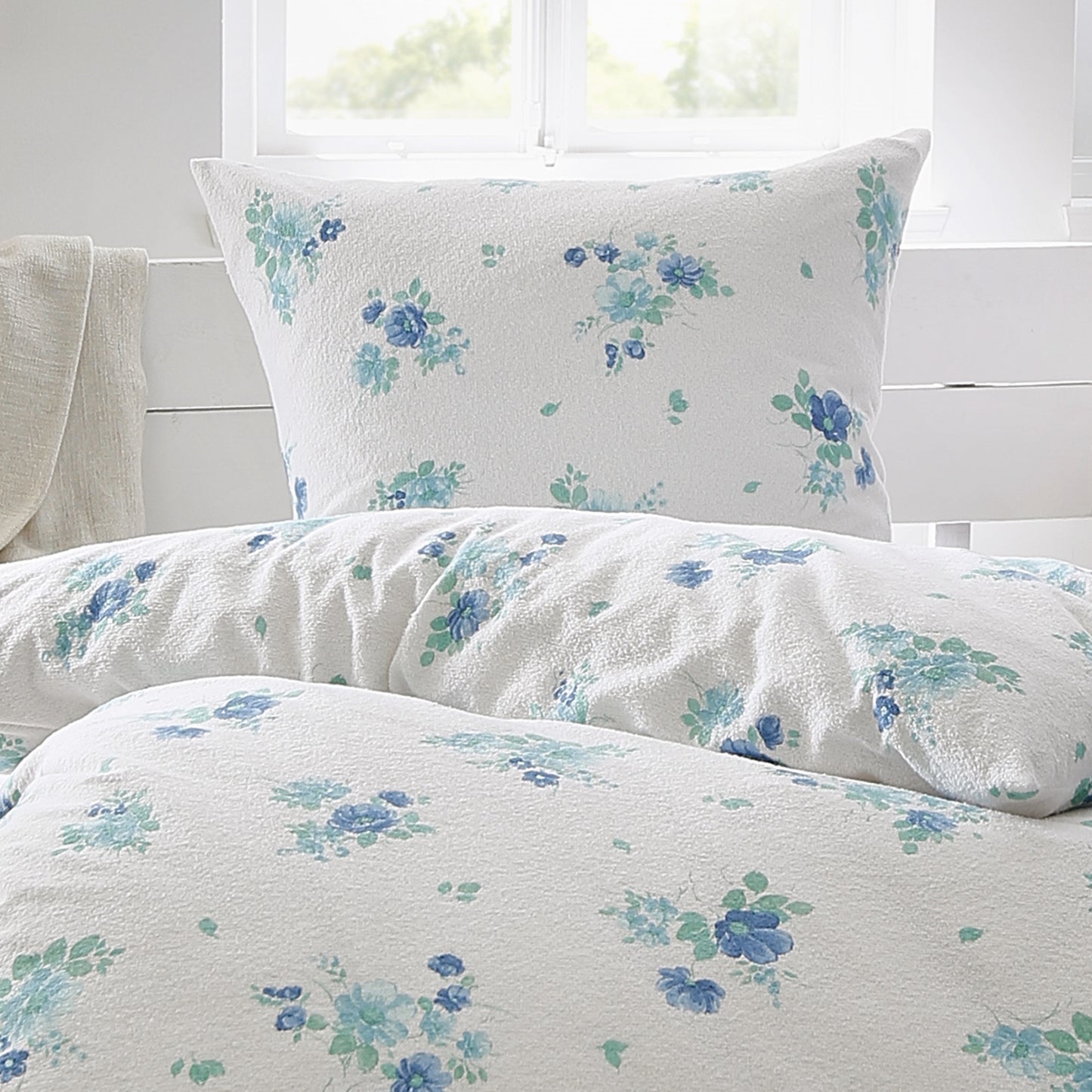 Frottier Bettwäsche Dyckhoff blaue lein Blume 29991 135x200 bügelfrei