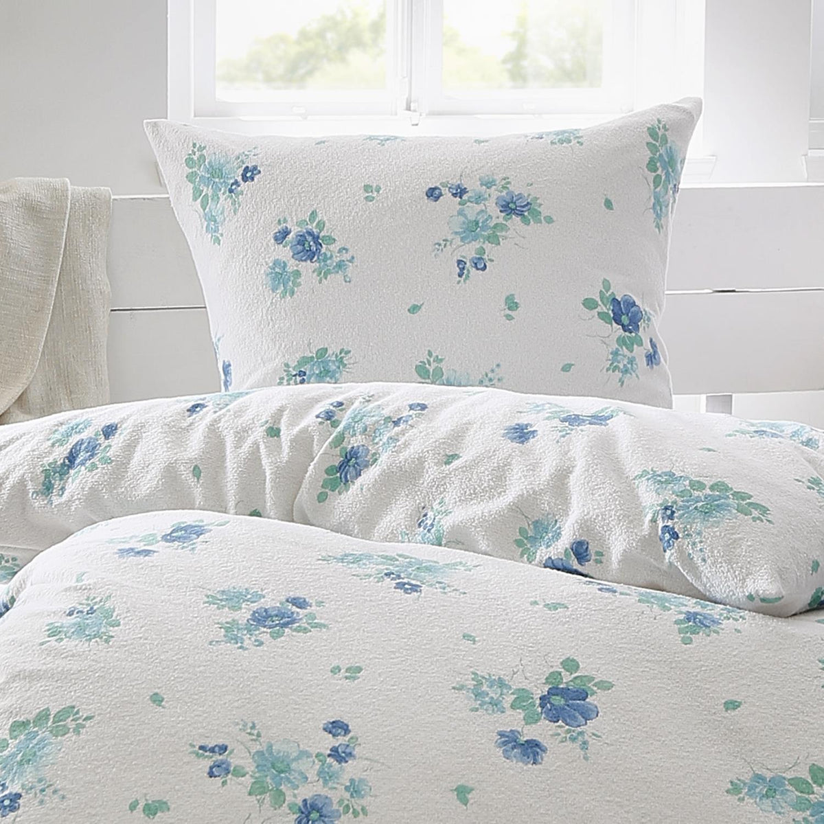 Frottier Bettwäsche Dyckhoff blaue lein Blume 29991 135x200 bügelfrei