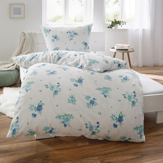 Frottier Bettwäsche Dyckhoff blaue lein Blume 29991 135x200 bügelfrei
