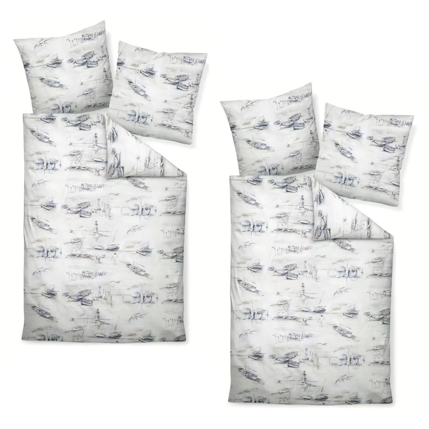 4 tlg Janine Mako Satin Bettwäsche Moments 98101-02 Segelboote 135x200