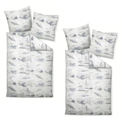 4 tlg Janine Mako Satin Bettwäsche Moments 98101-02 Segelboote 135x200
