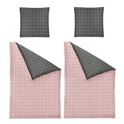 Biber Bettwäsche Meran 4-teilig grau mit Karomuster 135 x 200 cm