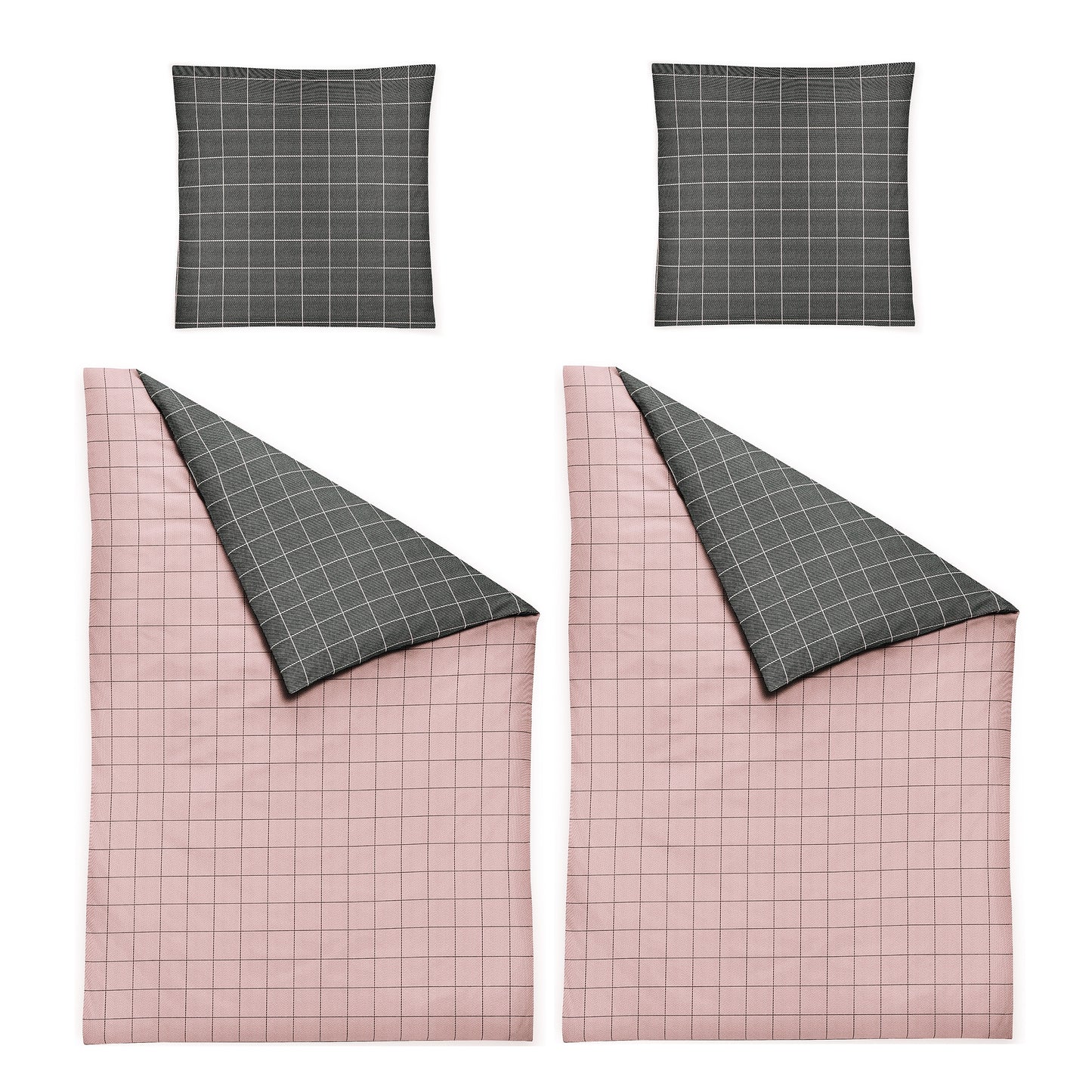 4 tlg Irisette Biber Bettwäsche Koala 8224-60 kariert grau rosa135x200