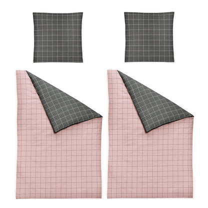 4 tlg Irisette Biber Bettwäsche Koala 8224-60 kariert grau rosa135x200