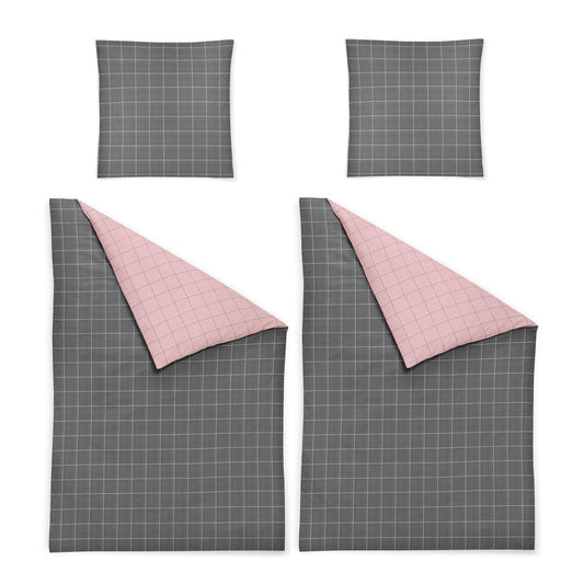 4 tlg Irisette Biber Bettwäsche Koala 8224-60 kariert grau rosa135x200