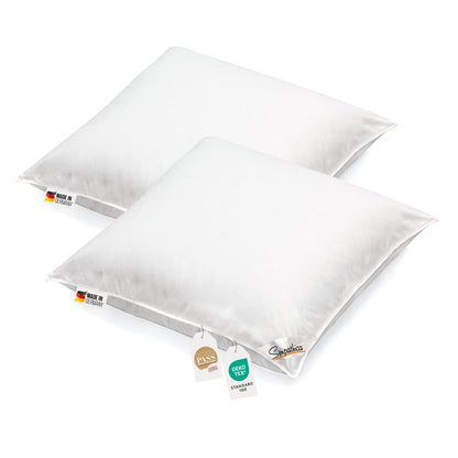 2 Stück Kopfkissen 1100g neue weiße Federn Klasse 1 Daunenpass 80x80