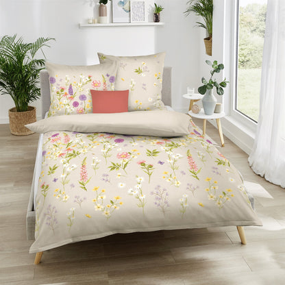 Bettwäsche Mako Satin Wiesenblümchen Natur mit Blumenmuster 135 x 200 cm