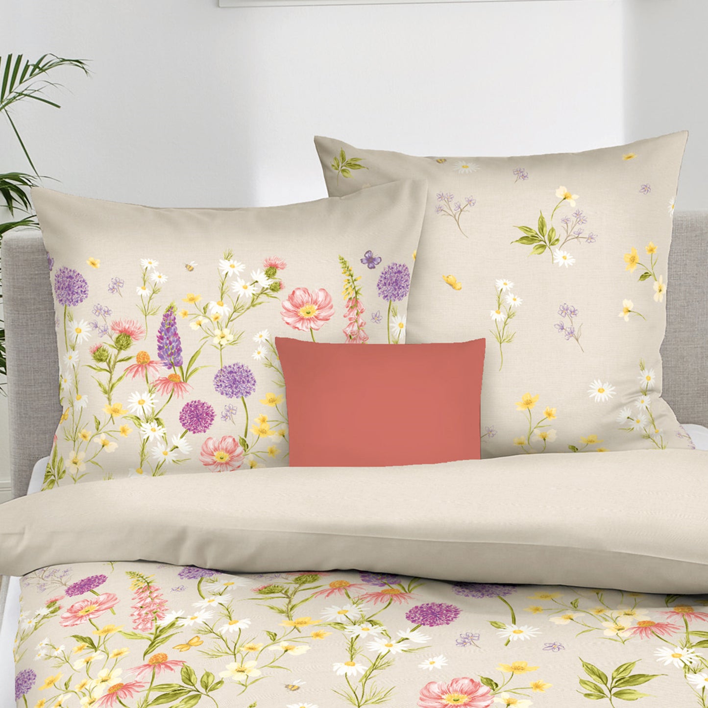 Bettwäsche Kaeppel Satin 300-56 Wiesenblümchen creme 135x200