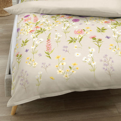 Bettwäsche Mako Satin Wiesenblümchen Natur mit Blumenmuster 135 x 200 cm