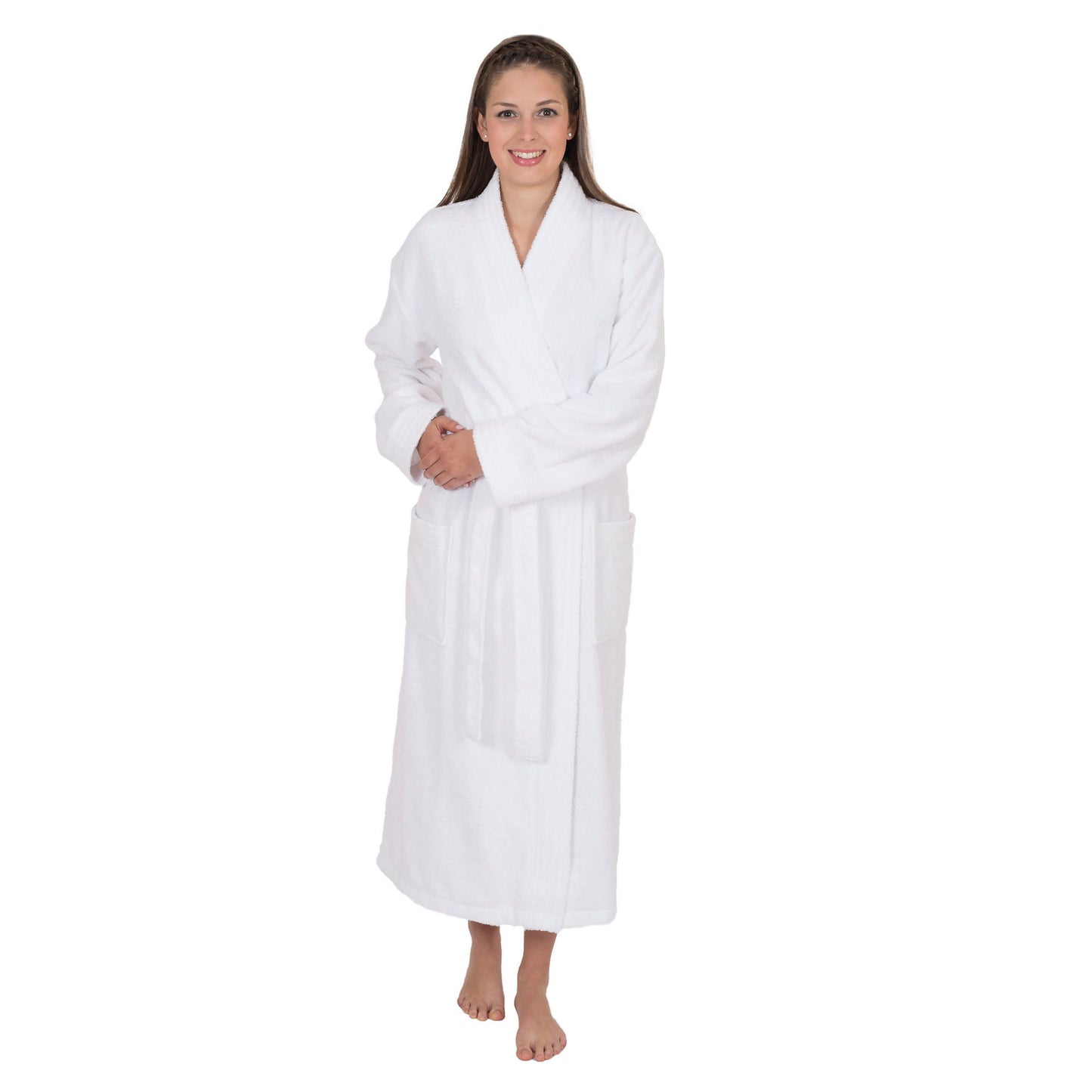 Wewofashion Herren Damen Bademantel 3002-100 Weiß Unifarben