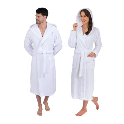 Wewofashion Unisex Bademantel Kapuze 3004-100 Weiß Unifarben