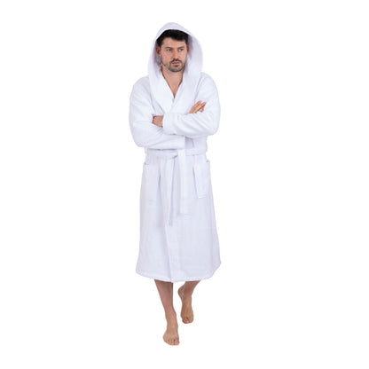 Wewofashion Unisex Bademantel Kapuze 3004-100 Weiß Unifarben