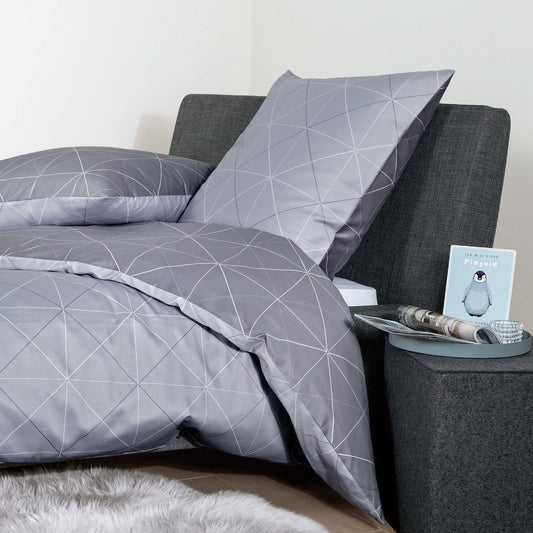 Bettwäsche Janine Mako Satin Palermo 31101-08 Geometrisch grau 135x200