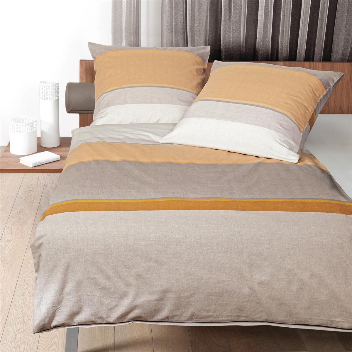 Bettwäsche Janine Mako Satin Palermo 31122-03 Streifen natur 135x200