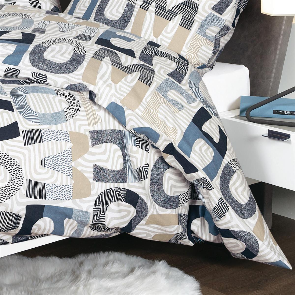 Bettwäsche Janine Mako Satin Palermo 31131-02 Home sand blau 135x200