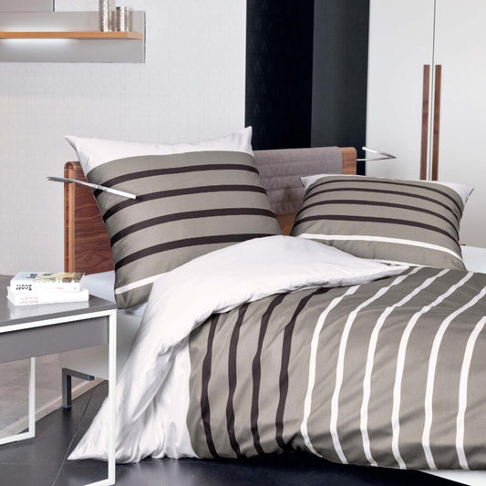 Janine Mako Satin Bettwäsche Palermo 31144-07 Taupe Streifen 155x220