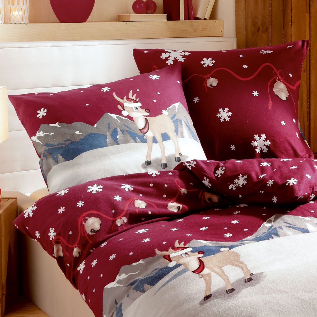 Bettwäsche Kaeppel Biber 325-502 Winterwonderland Rentier rot 135x200