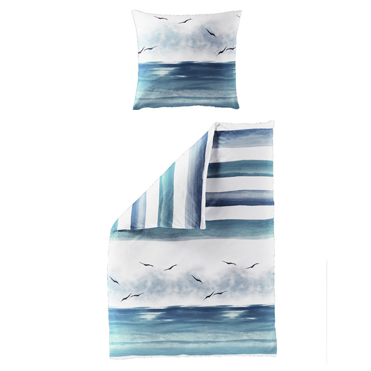 Bettwäsche Bierbaum Seersucker 3333-02 Möwen Meer Maritim blau 135x200