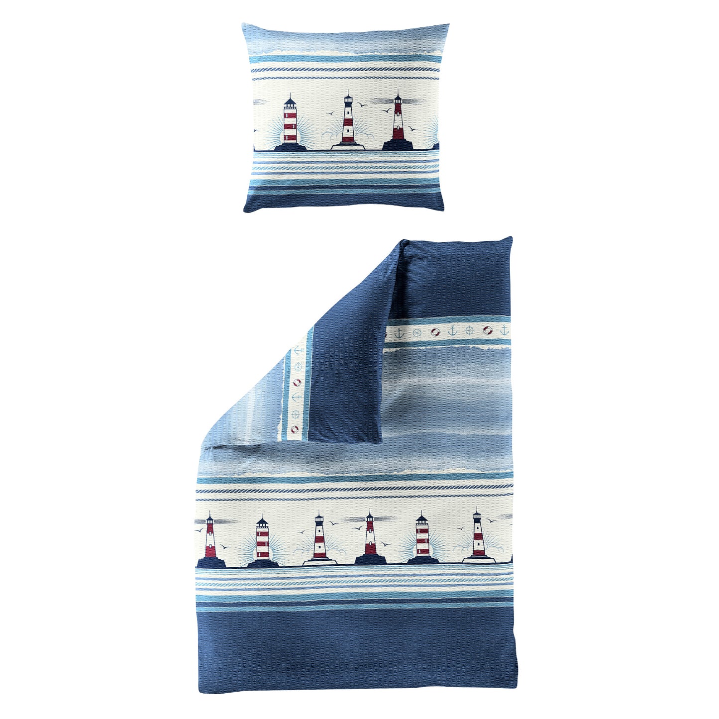 Bettwäsche Bierbaum Seersucker 3372-01 Leuchtturm Maritim blau 135x200