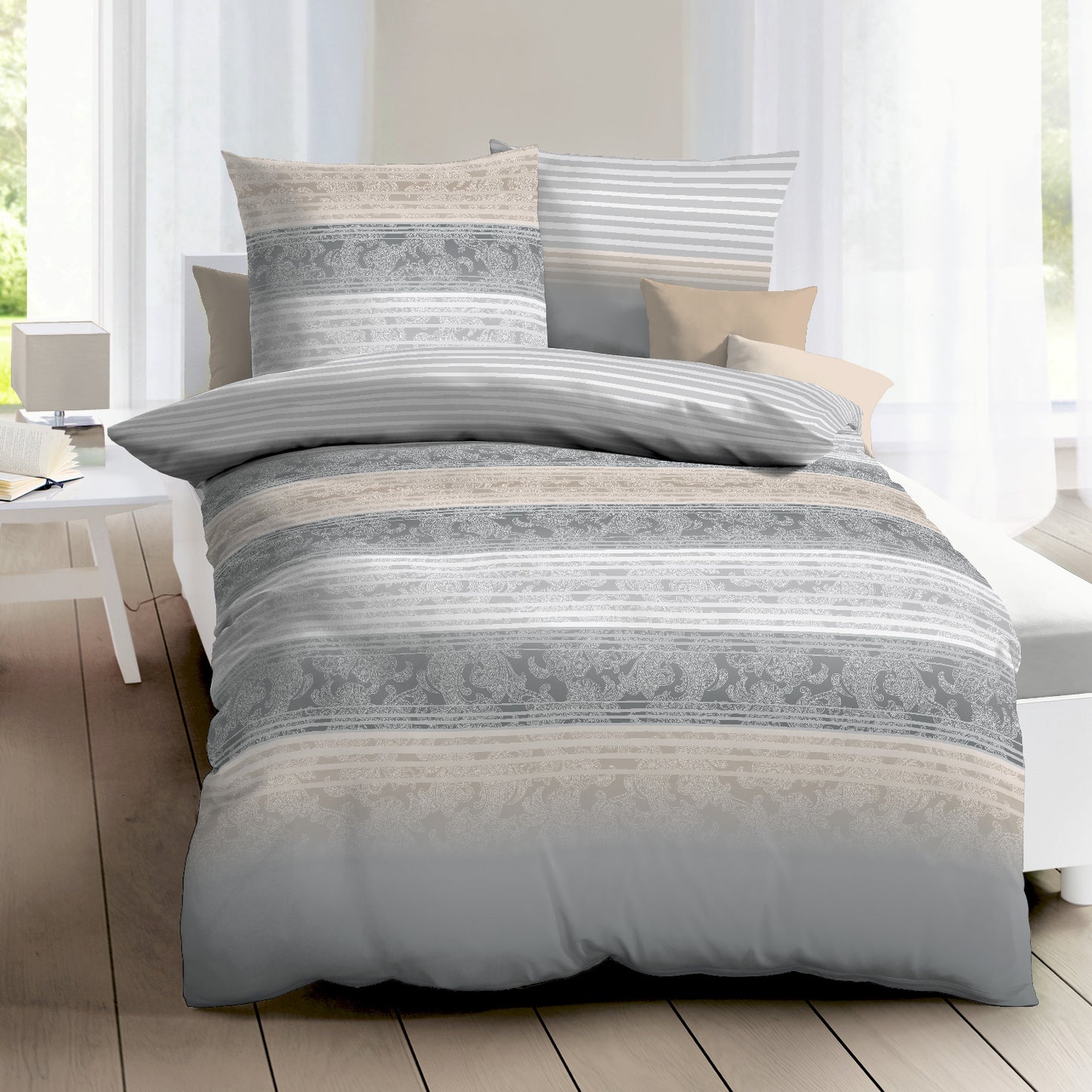 Bettwäsche Kaeppel Satin 357-09 Palace Streifen silber grau 135x200