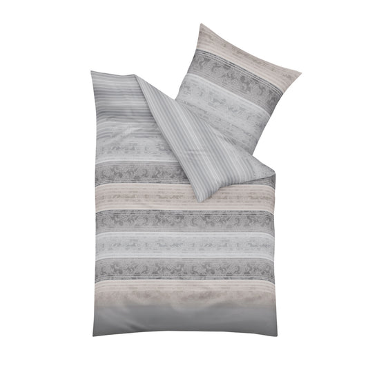 Bettwäsche Mako Satin Palace Silber mit Streifenmuster 135 x 200 cm