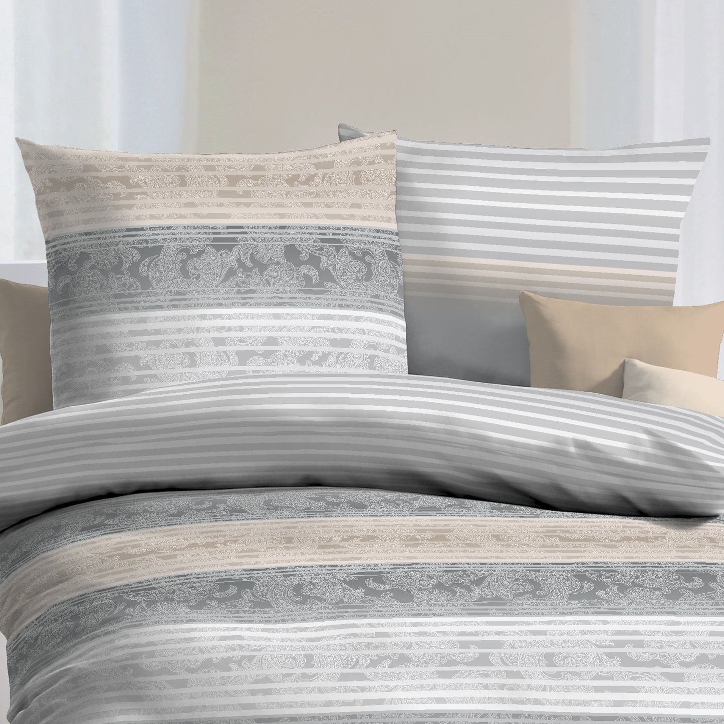Bettwäsche Kaeppel Satin 357-09 Palace Streifen silber grau 135x200