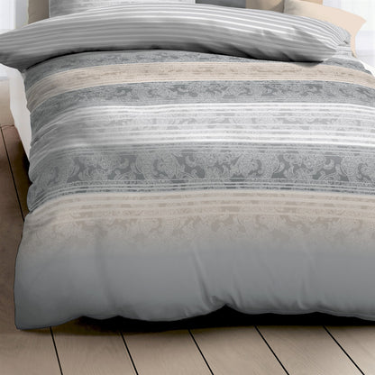 Bettwäsche Mako Satin Palace Silber mit Streifenmuster 135 x 200 cm