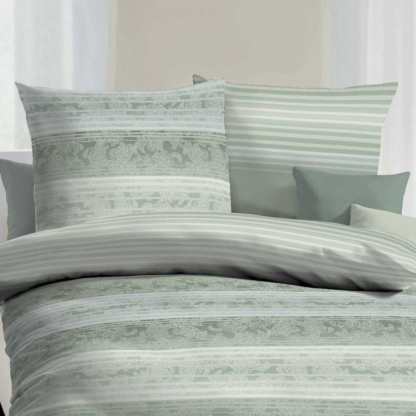 Bettwäsche Kaeppel Satin 357-63 Palace Streifen khaki grün 135x200