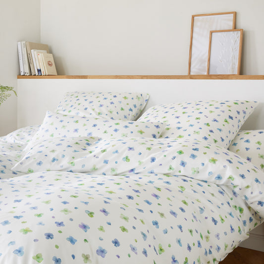 Elegante Interlock Jersey Bettwäsche Petals 3601-2 Blumen blau 135x200
