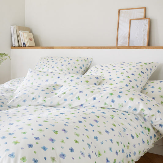 Elegante Interlock Jersey Bettwäsche Petals 3601-2 Blumen blau 135x200