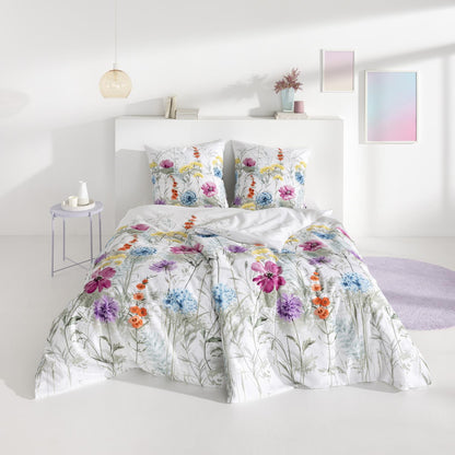 Estella Seersucker Bettwäsche Rachel 3608-985 Blumen Bunt Grau 135x200