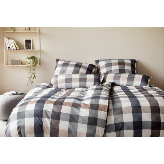 Elegante Interlock Jersey Bettwäsche Kuschel Karo 3610-2 Natur 135x200