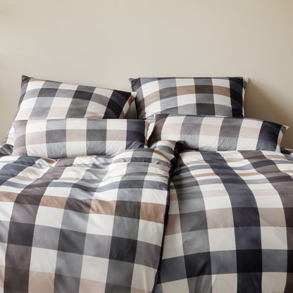 Elegante Interlock Jersey Bettwäsche Kuschel Karo 3610-2 Natur 135x200