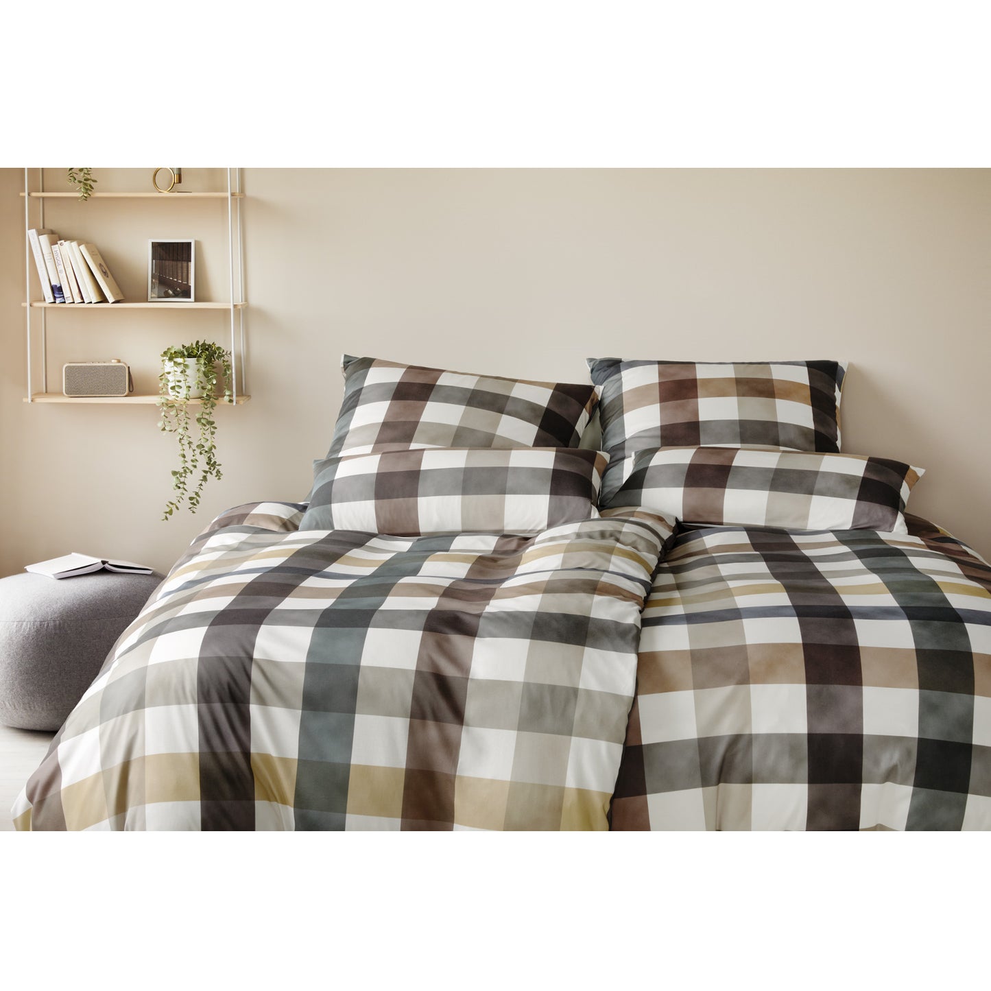 Elegante Interlock Jersey Bettwäsche Kuschel Karo 3610-7 Braun 135x200