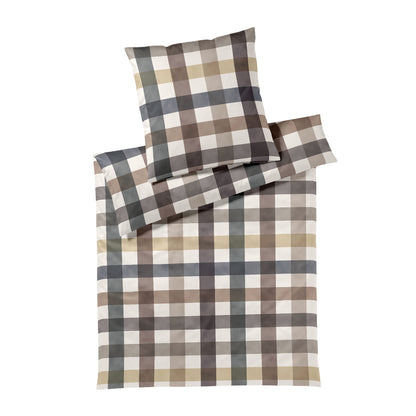 Elegante Interlock Jersey Bettwäsche Kuschel Karo 3610-7 Braun 135x200