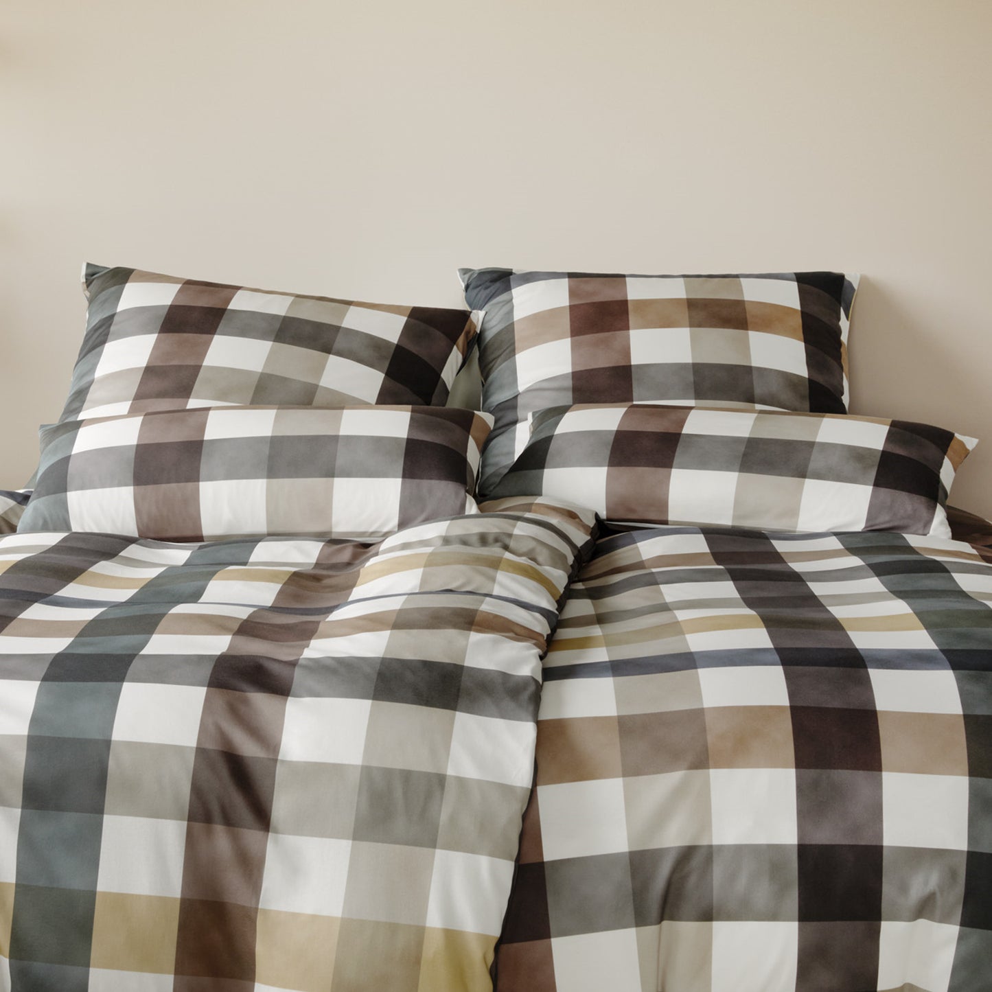 Elegante Interlock Jersey Bettwäsche Kuschel Karo 3610-7 Braun 135x200