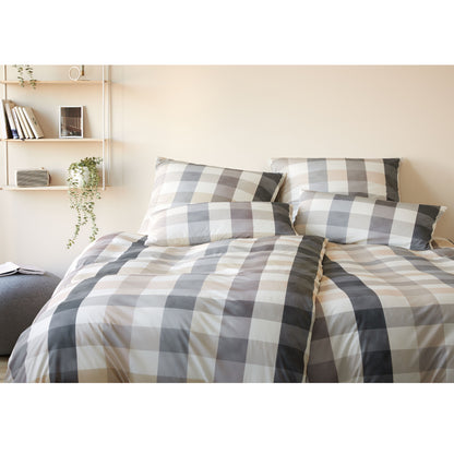 Elegante Interlock Jersey Bettwäsche Kuschel Karo 3610-9 grau 135x200