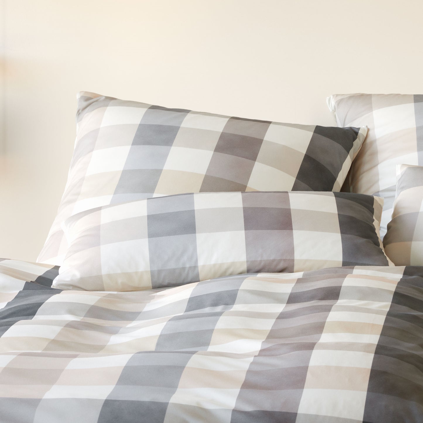 Elegante Interlock Jersey Bettwäsche Kuschel Karo 3610-9 grau 135x200