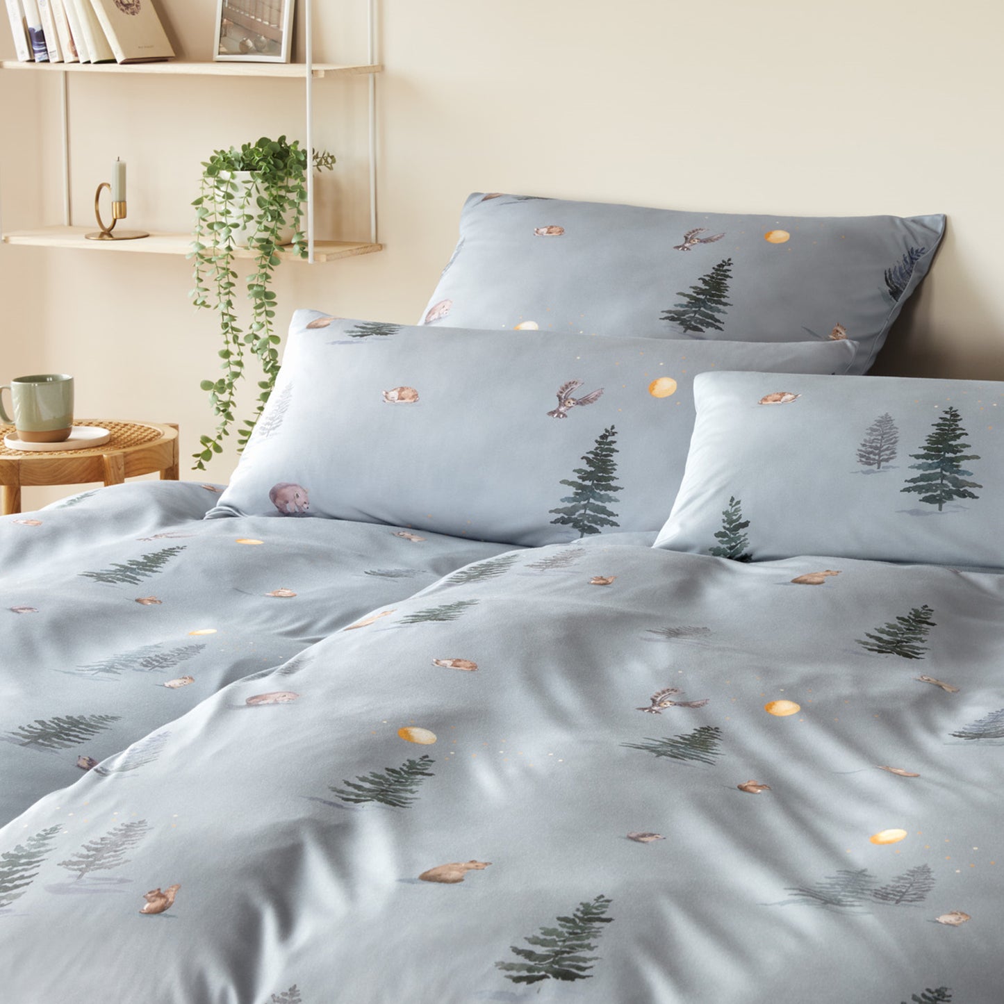 Elegante Interlock Jersey Bettwäsche Winterwald 3611-9 Grau 135x200