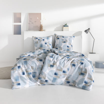 Estella Seersucker Bettwäsche Simon 3614-051 Geometrisch Blau 155x220