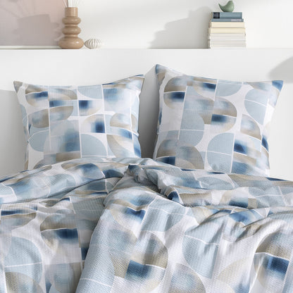 Estella Seersucker Bettwäsche Simon 3614-051 Geometrisch Blau 155x220