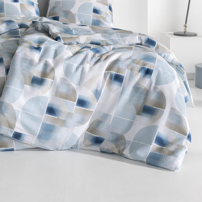 Estella Seersucker Bettwäsche Simon 3614-051 Geometrisch Blau 155x220