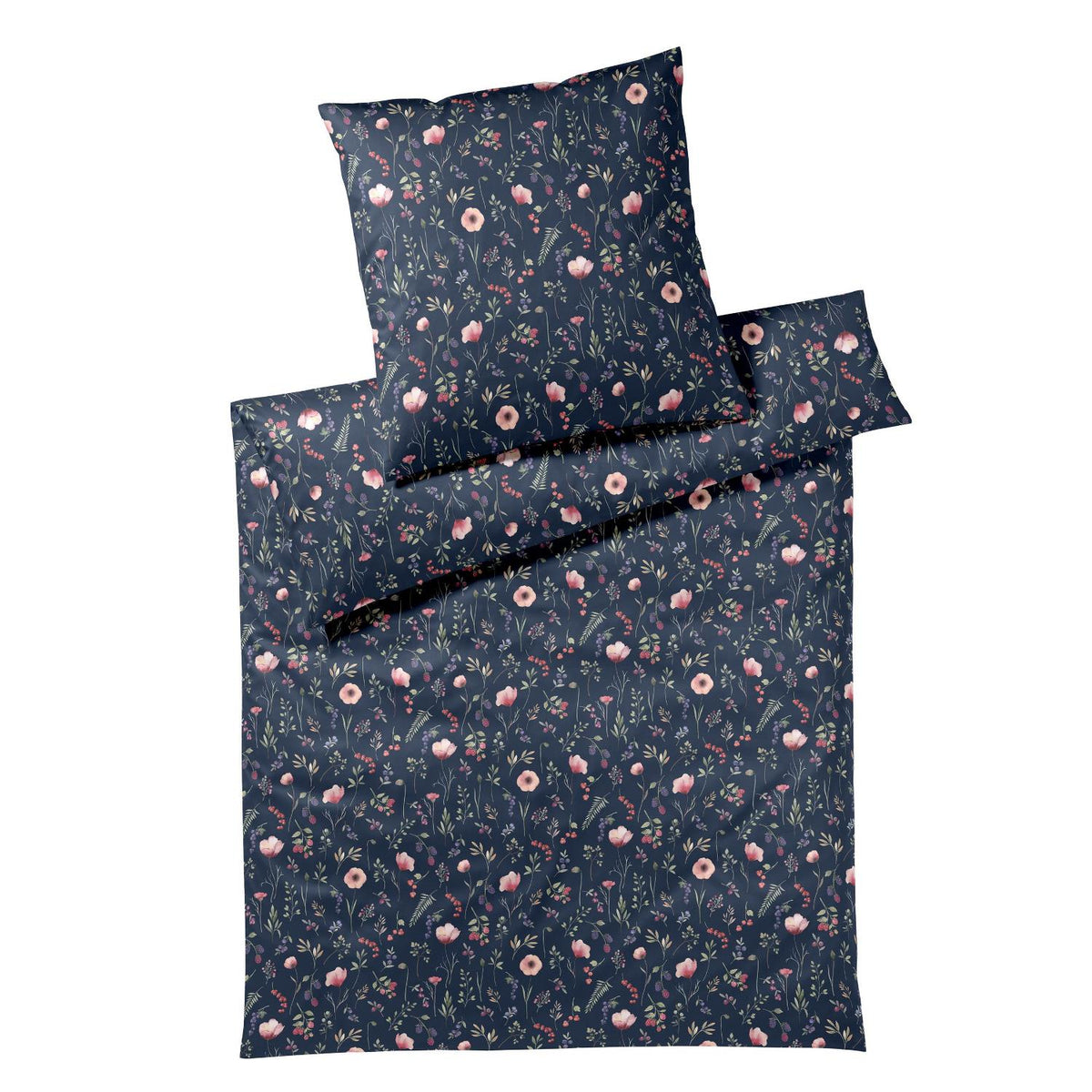 Bettwäsche Interlock Jersey Sorbet Blau mit Blumenmuster 135 x 200 cm